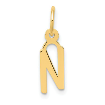 14K Yellow Gold Small Slanted Block Initial Letter N Charm Pendant - (B13-239)